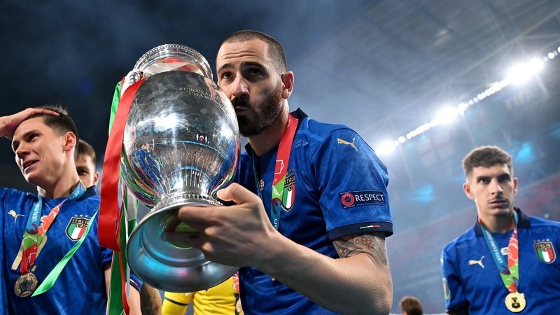 Leonardo Bonucci kisses the Henri Delaunay trophy following Italy's Euro 2020 success