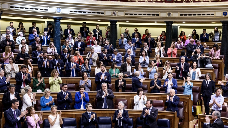 Spanish politicians celebrate the passing of the amnesty law in parliament