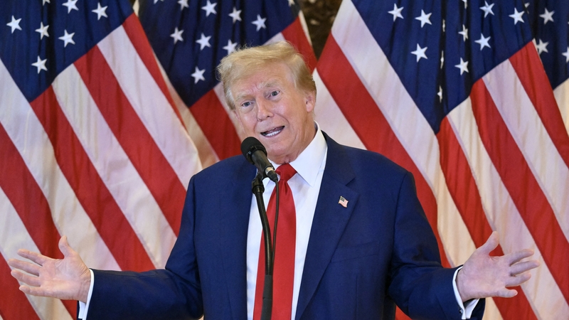 Former US president Donald Trump speaks during a press conference after being found guilty of falsifying business records