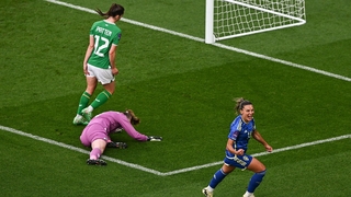 Sweden's Johanna Rytting Kaneryd celebrates after opening the scoring in Dublin