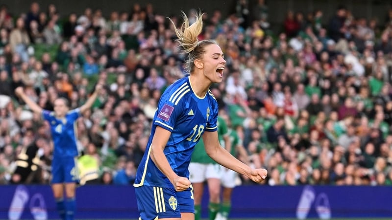 Fridolina Rolfo celebrates her goal at the Aviva Stadium