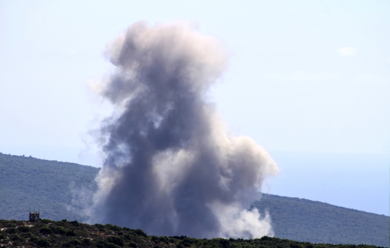 Smoke billows from the site of an Israeli airstrike that targeted the southern Lebanese area of Naqoura