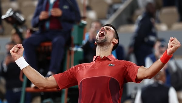 Novak Djokovic celebrates at the end of the contest