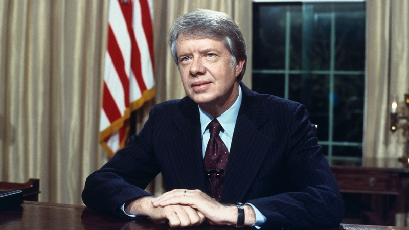 Jimmy Carter, as US president, in the Oval Office about to deliver an address on energy proposals