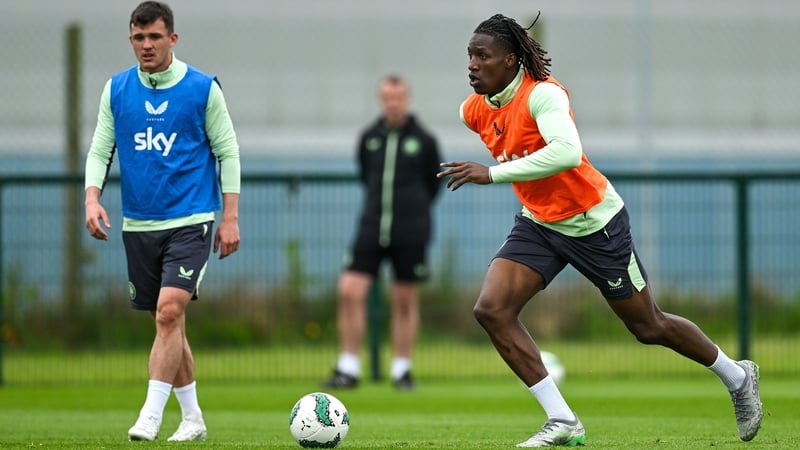 Bosun Lawal training with the Ireland squad during the summer, with former Stoke midfielder and Ireland coach Glenn Whelan looking on from the sidelines