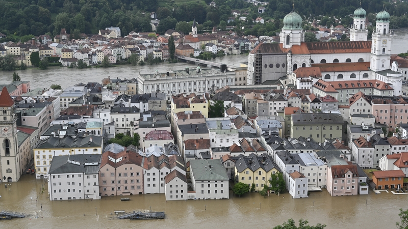 The flooded centre of Passau in Bavaria, southern Germany