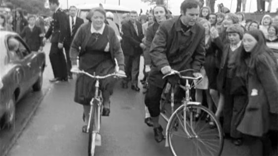Priests versus nuns in a tandem race from Mullingar to Ballyfermot, 1974.
