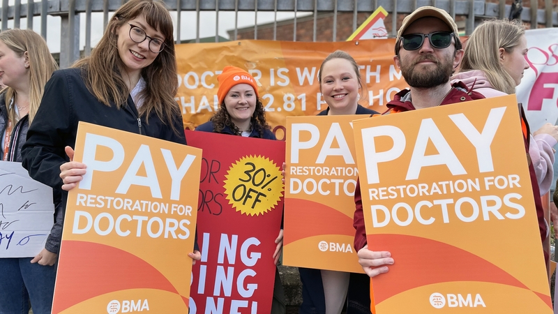 Junior doctors on the picket line outside the Royal Victoria Hospital in Belfast during a 48 hour strike in May