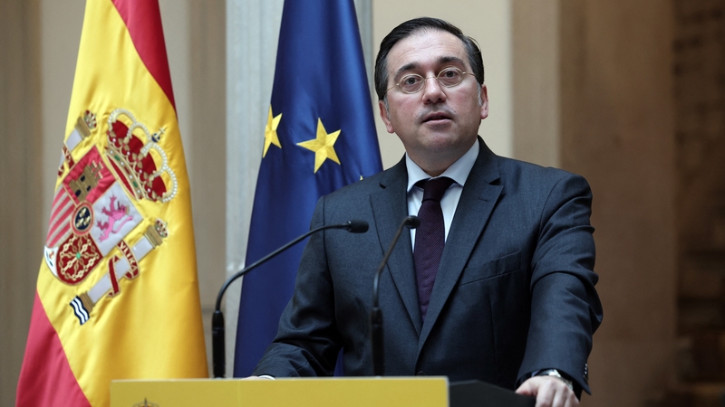 Spanish Foreign Affairs Minister José Manuel Albares speaking in Madrid about joining South Africa's case against Israel