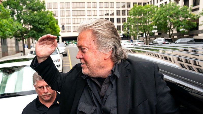 Steve Bannon, right, departing a Washington courthouse after having his bail revoked