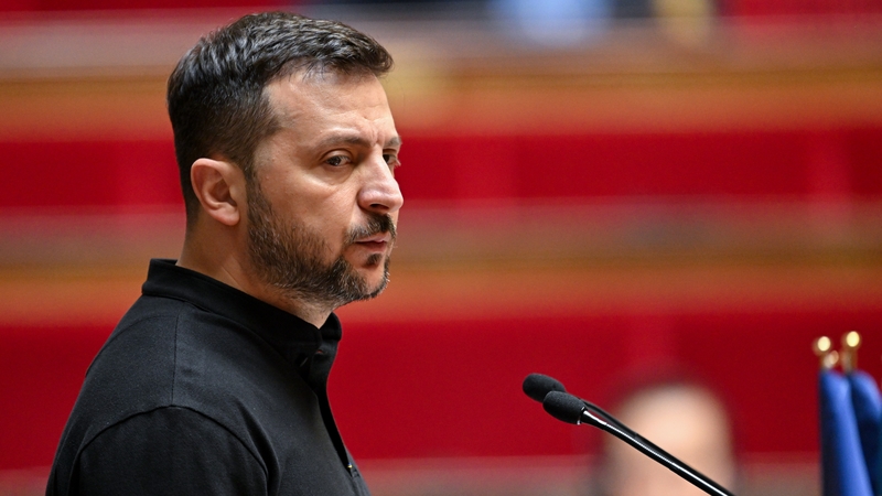 Ukrainian President Volodymyr Zelensky addressing the French National Assembly in Paris