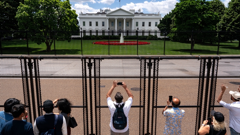 Anti-scaling security fencing is seen around the White House complex in anticipation of a pro-Palestinian protest
