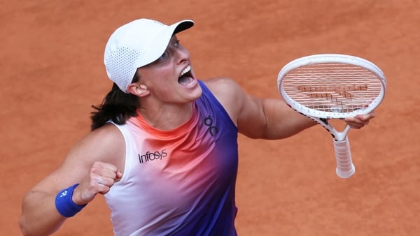 Iga Swiatek celebrates her victory over Italy's Jasmine Paolini which marks her fifth grand slam title by the age of 23