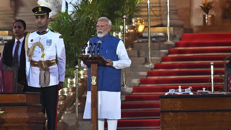 Narendra Modi took the oath of office at a ceremony at the president's palace