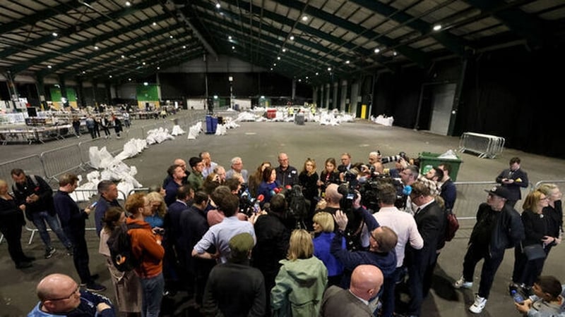 Sinn Féin leader Mary Lou McDonald speaks to reporters in the RDS count centre in Dublin (pic: RollingNews.ie)
