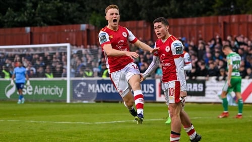 Brandon Kavanagh celebrates Pat's injury-time winner over the champions