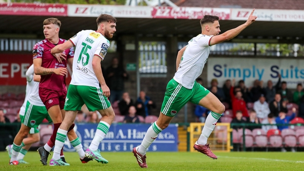 Cian Coleman celebrates after scoring Cork's opener against Cobh