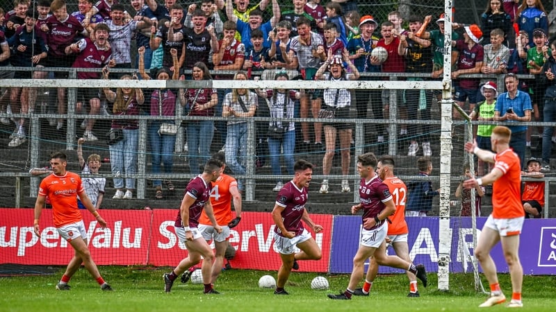 Sean Kelly celebrates after finding the net for Galway against Armagh in last year's group game