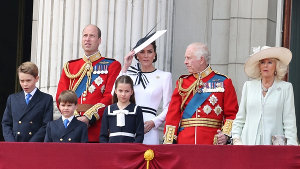 Princess of Wales with her family, along with King Charles and Queen Camilla on the balcony at Buckingham Palace after Trooping the Colour ceremony
