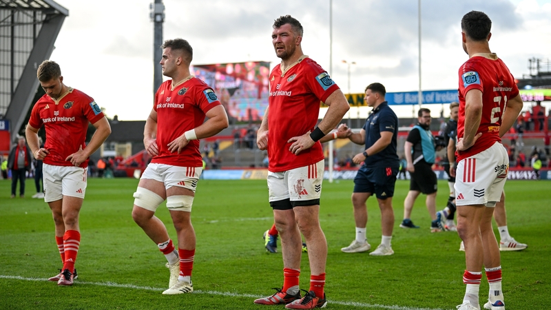 Dejected Munster players, from left, Jack Crowley, Alex Kendellen, Peter O'Mahony and Conor Murray