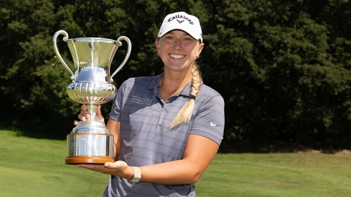 Amy Taylor celebrates her success in San Martino