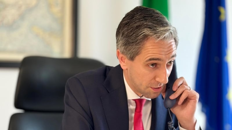 Simon Harris pictured speaking on the phone to US President Joe Biden