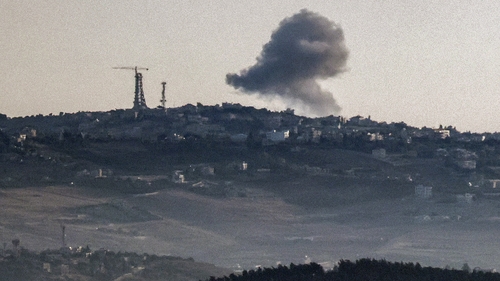 A smoke plume billows during Israeli bombardment across the border in south Lebanon earlier