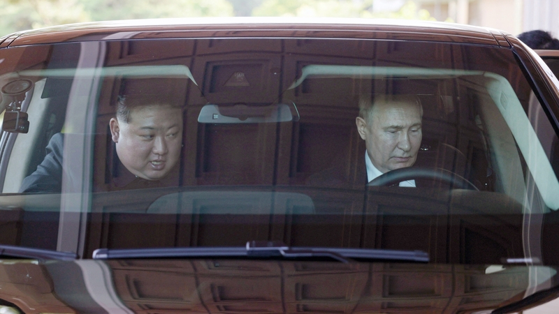 Russian president Vladimir Putin and North Korea's leader Kim Jong Un driving an Aurus car in Pyongyang. Photo: Gavriil Grigorov/Pool/AFP via Sputnik