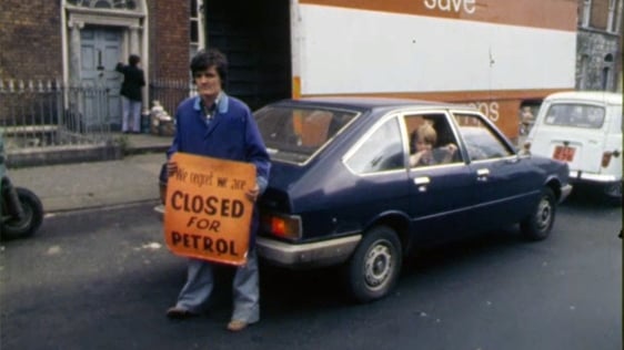 Petrol shortages see garages open for a limited time and motorists queuing for fuel, 1979.