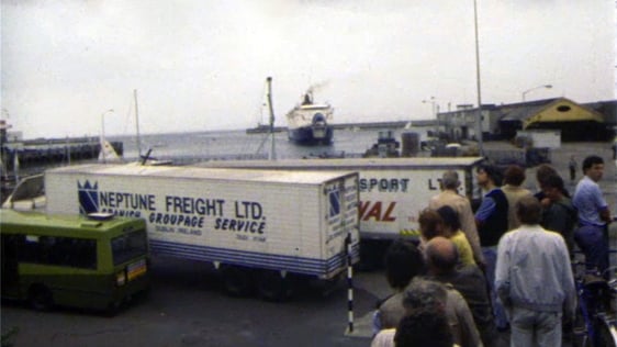 Truck drivers' blockade attempts to prevent access to the Sealink ferry landing stage in Dún Laogha…