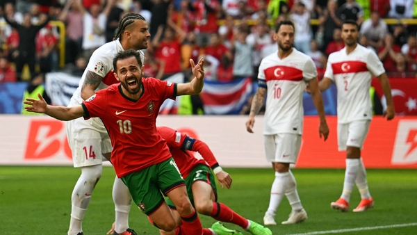 Bernardo Silva celebrates his first major tournament goal against Türkiye