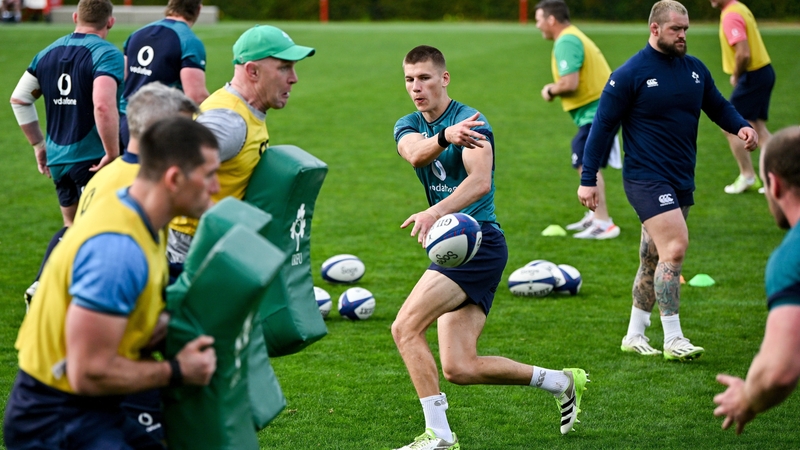 Sam Prendergast (centre) is one of three uncapped players in the Ireland squad