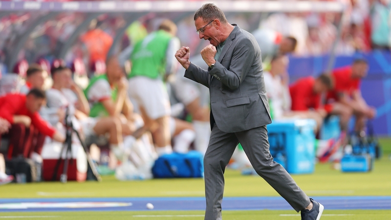 Ralf Rangnick celebrates Austria's win over Poland