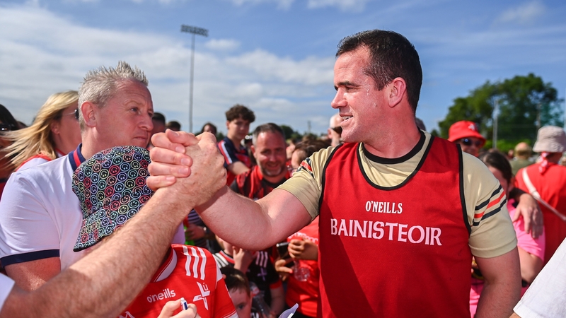 Ger Brennan getting the congratulations after guiding Louth to the All-Ireland quarter-finals for the first time