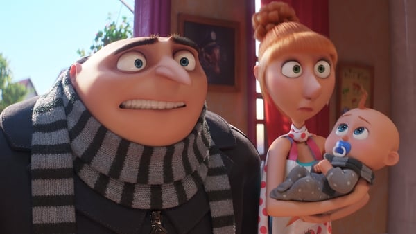 Gru (Steve Carell), Lucy (Kristen Wiig) and Gru Jr. in Despicable Me 4