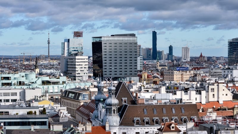Elevated view from St Stephens Cathedral, Stephansdom, North tower in Vienna, Austria