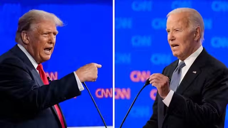 A stormy night in Georgia: Donald Trump and Joe Biden take aim. Photo: Gerald Herbert/AP