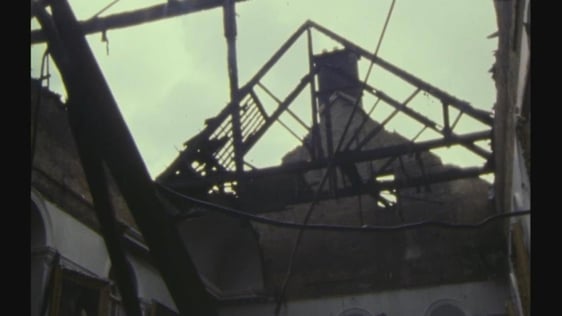 Aftermath of fire at Trinity College Dublin Dining Hall, 1984