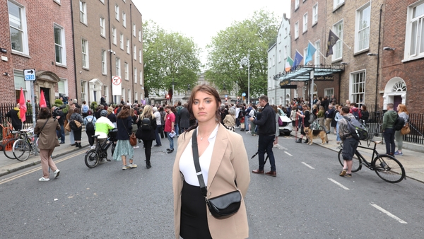 Natasha O'Brien outside Leinster House in Dublin during a protest meeting in support of her last week. Photo: Sasko Lazarov/ © RollingNews.ie