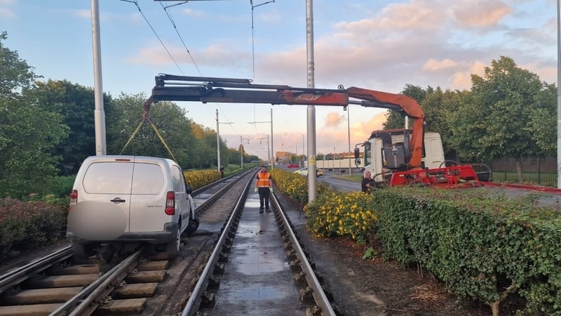 The van was driven onto the line at Blackhorse in south Dublin