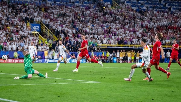 Jamal Musiala of Germany scores his team's second goal