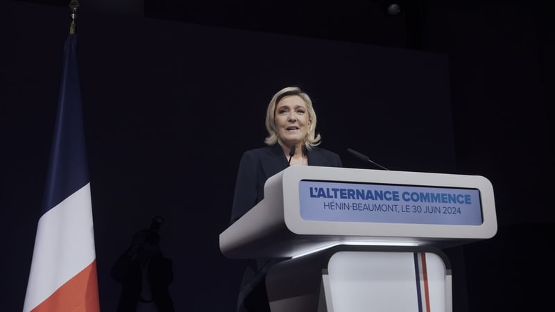 Marine Le Pen, ar bhain a páirtí an RN bua mór i dtoghchán na Fraince