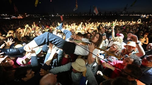 Bansky's artwork appeared during Idles' performance on the third day of Glastonbury