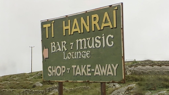 Sign for the pub Tí Hanraí in Lettermore, County Galway, 2004.