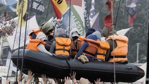 Bansky's artwork appeared during Idles' performance on the third day of Glastonbury. Photo credit: @banksy/Instagram