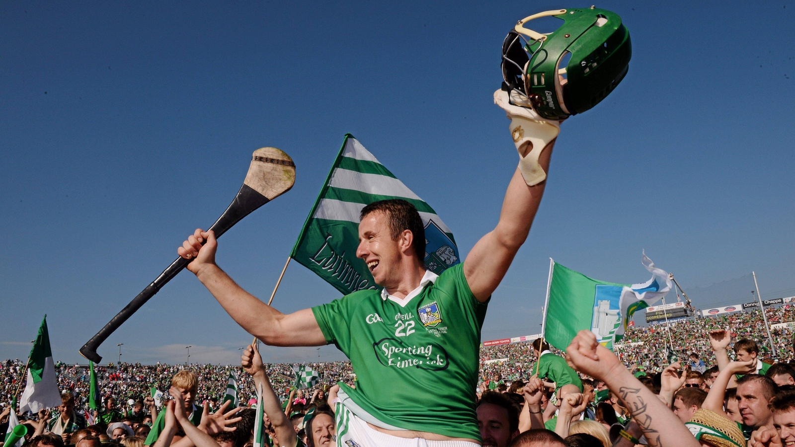 Niall Moran celebrates with Limerick supporters after winning the 2013 Munster Championship