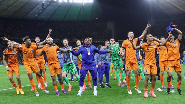 The Netherlands squad celebrate their win
