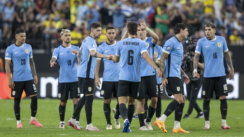 Uruguay celebrate during their penalty shootout win over Brazil