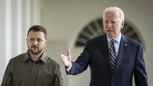 US President Joe Biden (R) is due to meet his Ukrainian counterpart Volodymyr Zelensky (L) later this week (File photo)