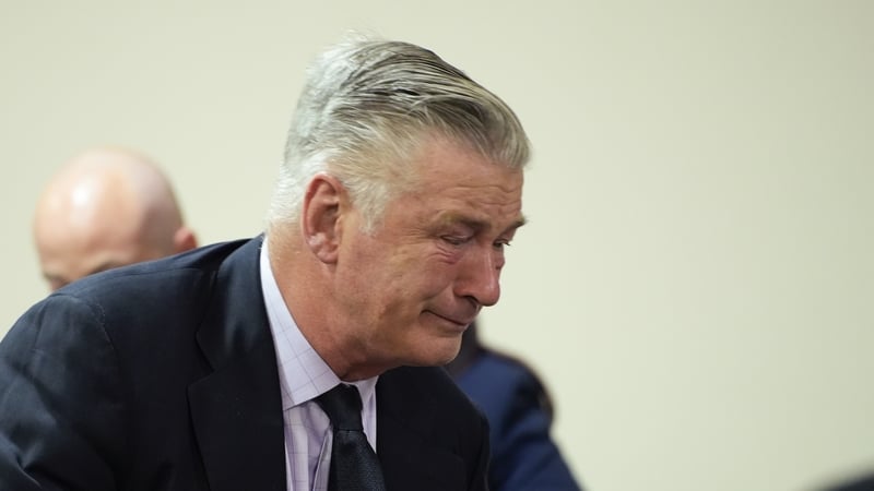 Alec Baldwin gets emotional at the conclusion of his trial for involuntary manslaughter in First Judicial District Court